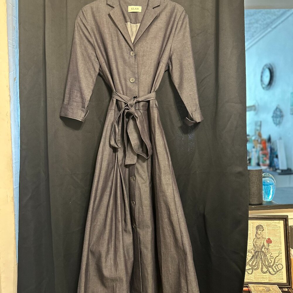 klær Belted Denim Shirtdress Midi Dress w/ Pockets